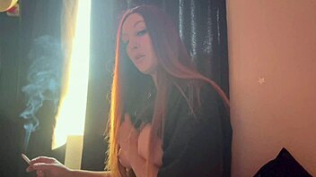 Italian milf flashes and smokes casually