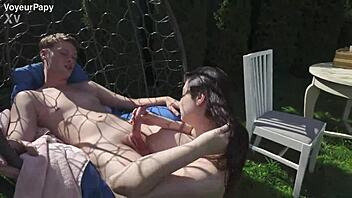 public anal threesome rough in garden voyeur watches 😈🍑