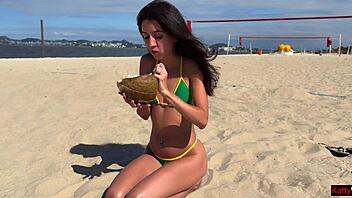 brazilian holiday slut bent over in rio swallows hot cum load