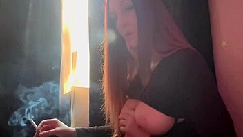 hey italian milf artemisia loves smoking while dildoing big tits solo