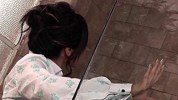 romana moans wildly fucked shaved pussy in steamy shower