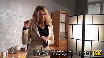 curvy blonde karina king sucks collector cock for debt