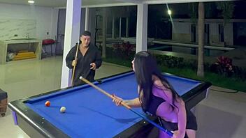 university chick bent over pool table for outdoor creampie pounding