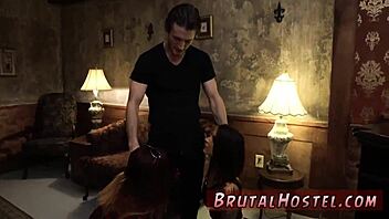 Young 18+ teen endures triple anal gangbang bondage rough public outdoor domination extreme