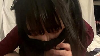 pretty japanese brunette's thick sloppy tongue blowjob makes me cum in mouth pov