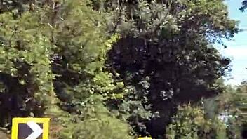 Naughty Housewife Flashes Tits in Car Selfie