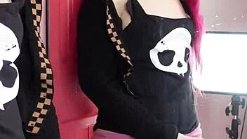 redhead tranny pinky masturbates to mirror cumshot