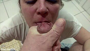 super close bathroom pounding with busty mature wife