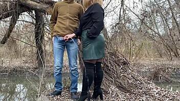 Mature Curvy Mother-In-Law Grips My Cock While Peeing Outdoors In Pantyhose