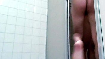 real couple's wet bathroom shower sex with bent over doggystyle pounding