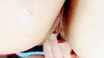 Mature wife spreads shaved pussy fingering close up