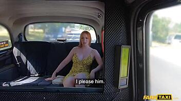 redhead sugarbaby hops in fake taxi without panties underneath