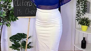 MILF teacher in lingerie heels explains clit with hot demo