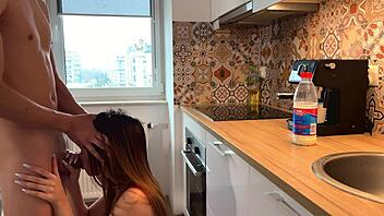 neighbors sneak curvy redhead kitchen fingering and fuck?