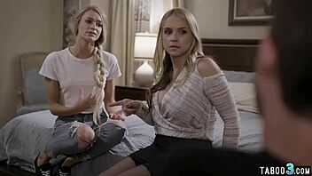 Naughty teen begs curvy bisexual milf to share big tits threesome with boyfriend