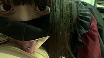 pretty japanese brunette's thick sloppy tongue blowjob makes me cum in mouth pov