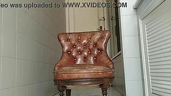 big cock amateur masturbates in bathroom armchair