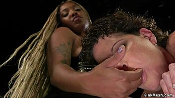 ebony babe binds cougar for intense anal domination fuck