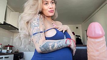 Sucking Big Dildo Close Up