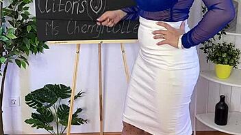 MILF teacher in lingerie heels explains clit with hot demo