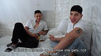 Hey latina, your perfect tits love these two huge cocks!