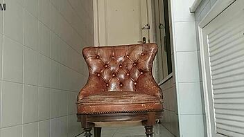 big cock amateur masturbates in bathroom armchair