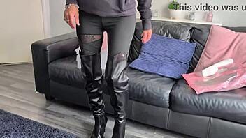 British Maid Tries on Sexy Corset Lingerie Pantyhose Stockings Homemade