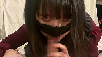 pretty japanese brunette's thick sloppy tongue blowjob makes me cum in mouth pov