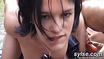 Teens teasingly share steamy public outdoor encounters together.