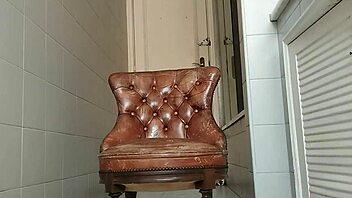 big cock amateur masturbates in bathroom armchair