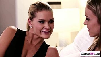 big tits babe blindfolded as girlfriend licks pussy