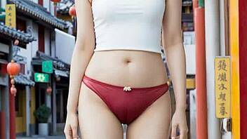 SEXY CHINESE LINGERIE MODELS SHOW BAREFOOT PANTIES IN CHINATOWN