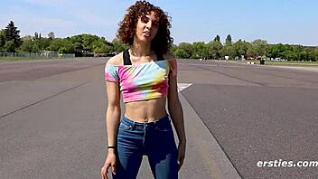 ersties juli from berlin fingers clit and rides glass dildo sensually