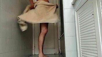 big cock amateur masturbates in bathroom armchair