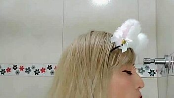 Transsexual beauty thrusts penis passionately