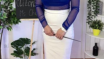 MILF teacher in lingerie heels explains clit with hot demo
