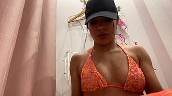 Hot latina bikini slut caught flashing perfect tits ass