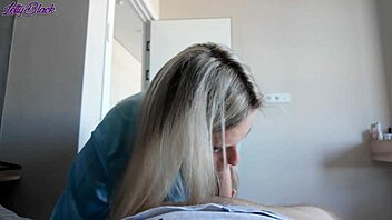 Blonde milf footjob seduces stud then rides cock cowgirl hard