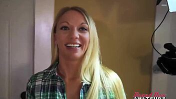 Skinny mature blonde Montana fingers wet pussy then sucks throbbing cock hungrily