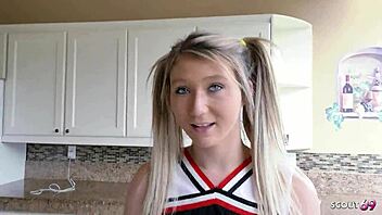 Petite Pigtails Cheerleader Fucked Hard to Intense Orgasm by Older Stud