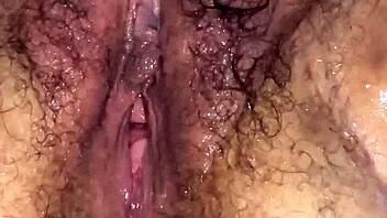 Hairy BBW milf fists her wet pussy till massive squirting orgasm