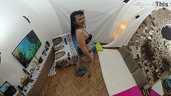 horny mature babe sissy rides cock wildly backstage