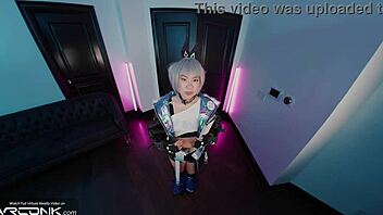 silver wolf cosplay asian deeply sucks monster cock hard
