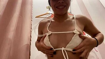 Hot latina bikini slut caught flashing perfect tits ass