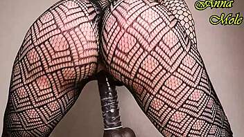 pawg in sexy black tights rides big dildo closeup!