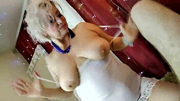 old fox grimaces sucking dick gaping her huge cunt wildly