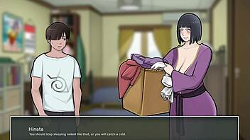 peeping on busty hinata milf showering in konoha hentai parody game