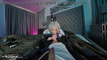 silver wolf cosplay asian deeply sucks monster cock hard