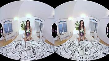 Barely Legal Petite Brunette Teases Pussy Solo in 180VR 60FPS