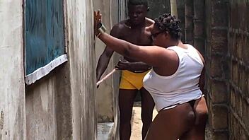 Chubby Big Tits Slut Fucks Cleaner Outdoors